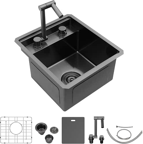 15x17 Inch Outdoor Undermount RV Sink with Folding Faucet Workstation