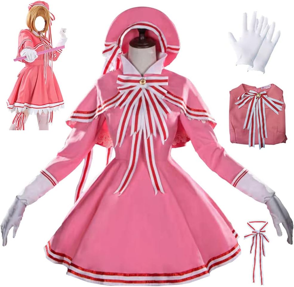 Card Captor Cosplay Costume Cosplay Dress Outfit Pink Dress Battle Suit with Hat Halloween