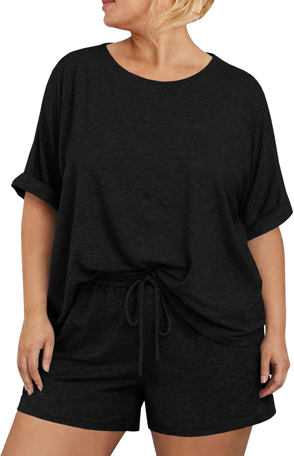 Beautife Womens Plus Size 2 Piece Outfits Short Sleeve Shirt Tops and Shorts Pajama Sets Summer Casual Loungewear