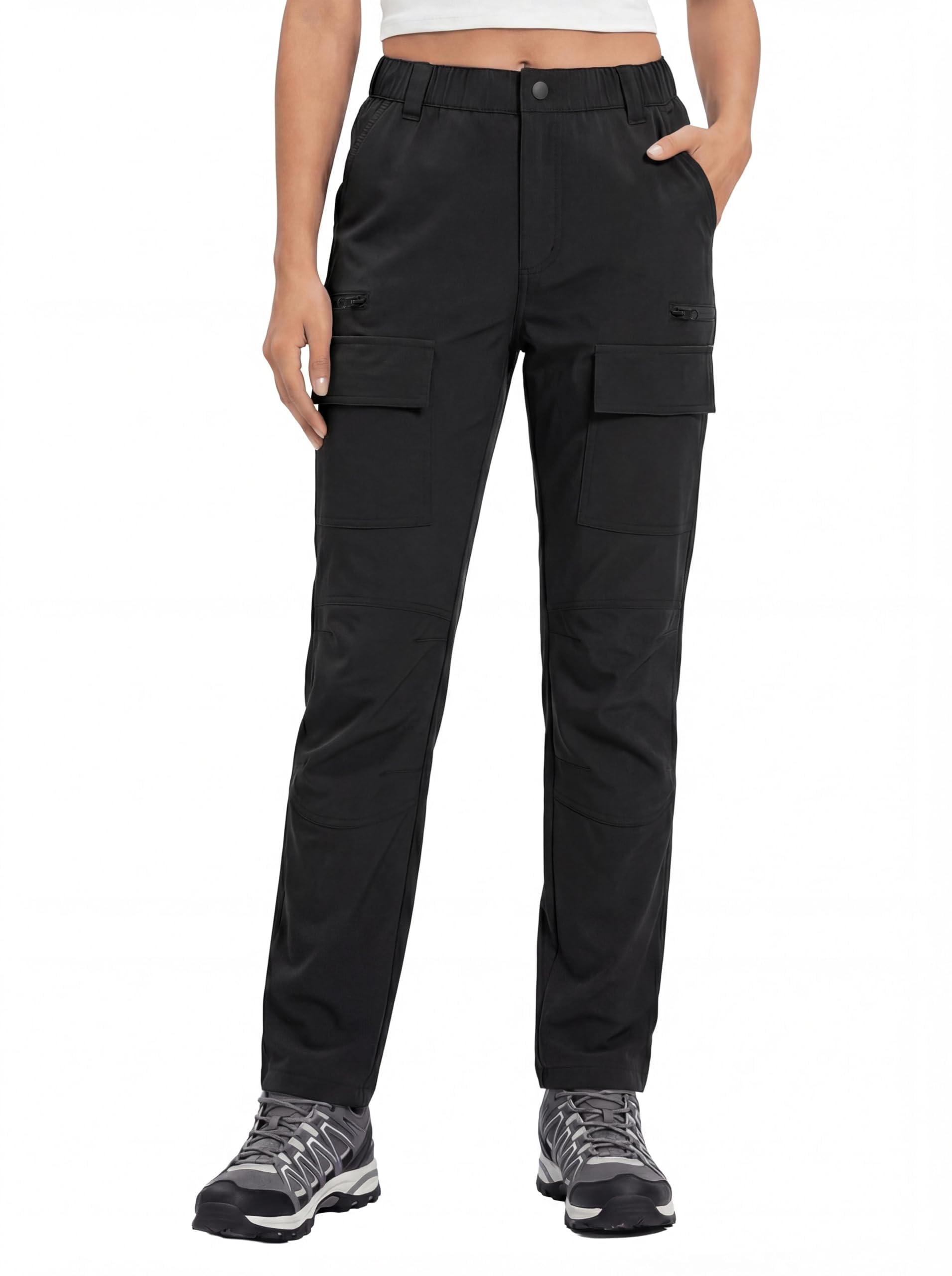 GymBrave Pantalone da Trekking Donna Estate Leggero Pantalone da Lavoro Elasticizzato Impermeabile Pantalone Cargo con Tasca Zippata Safari