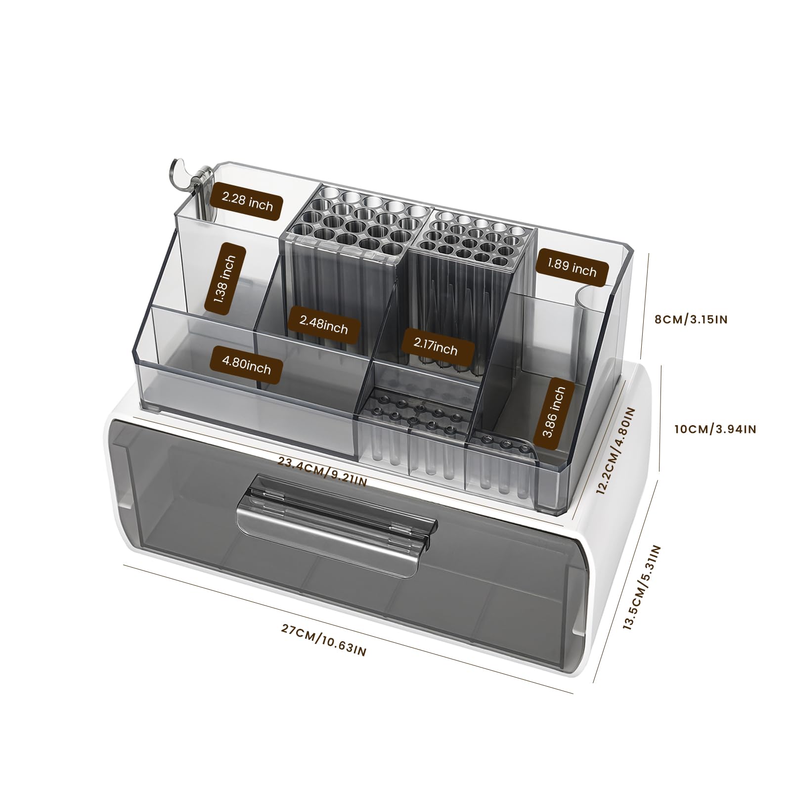 2-Tier Nail Tech Desk Organizer with Drawer for Nail Supplies