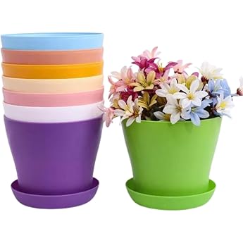 Plastic Plant Pots with Saucer 14 cm Pack of 10