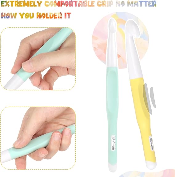 Reessy Crochet Hooks Large 20mm 15mm 12mm 10mm 8mm, Ergonomic Crochet Hooks Set for Chunky Yarn, Non Slip Handle Crochet Hook, Extra Deep Throat Hook for Crochet Blankets, Shawl and Carpet