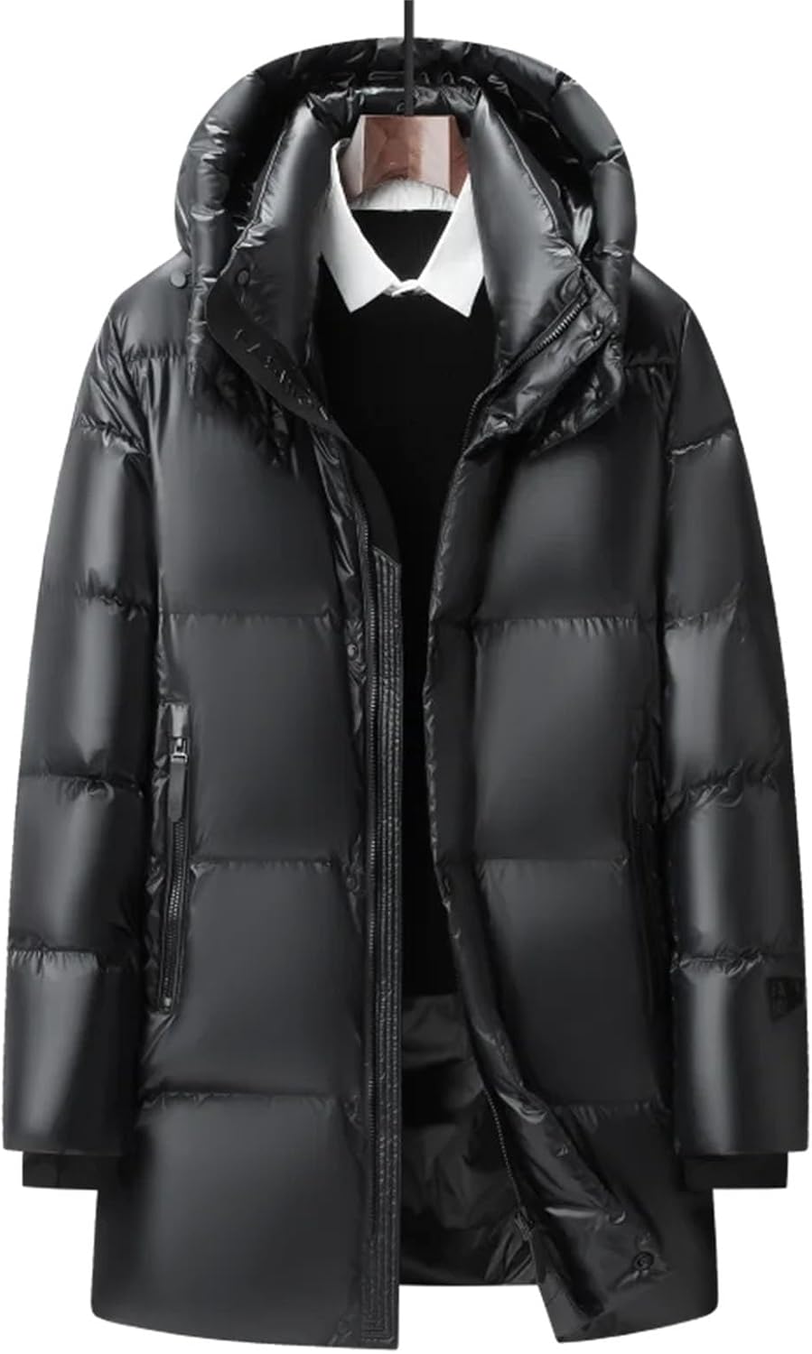Winter Black Gold Down Jacket Eiderdown Detachable Cap Long Warm Coat Men's Hooded Puffer Jacket
