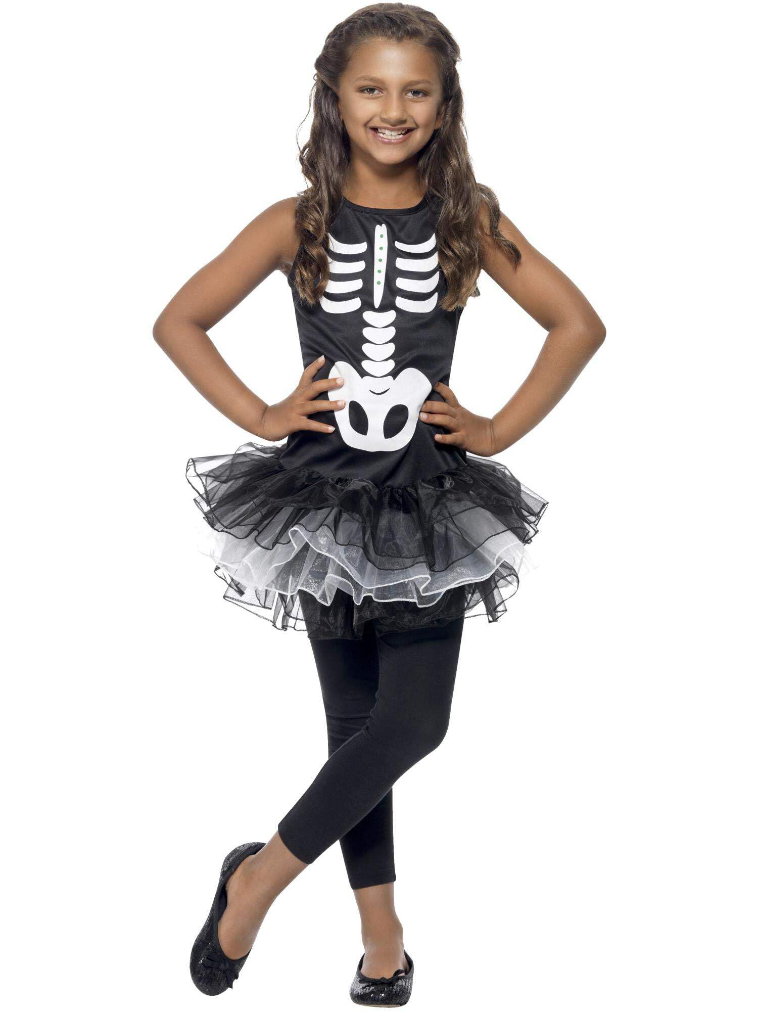 Smiffys Skeleton Tutu Costume, Black with Printed Tutu Dress, Halloween Child Fancy Dress, Skeleton Dress Up Costumes