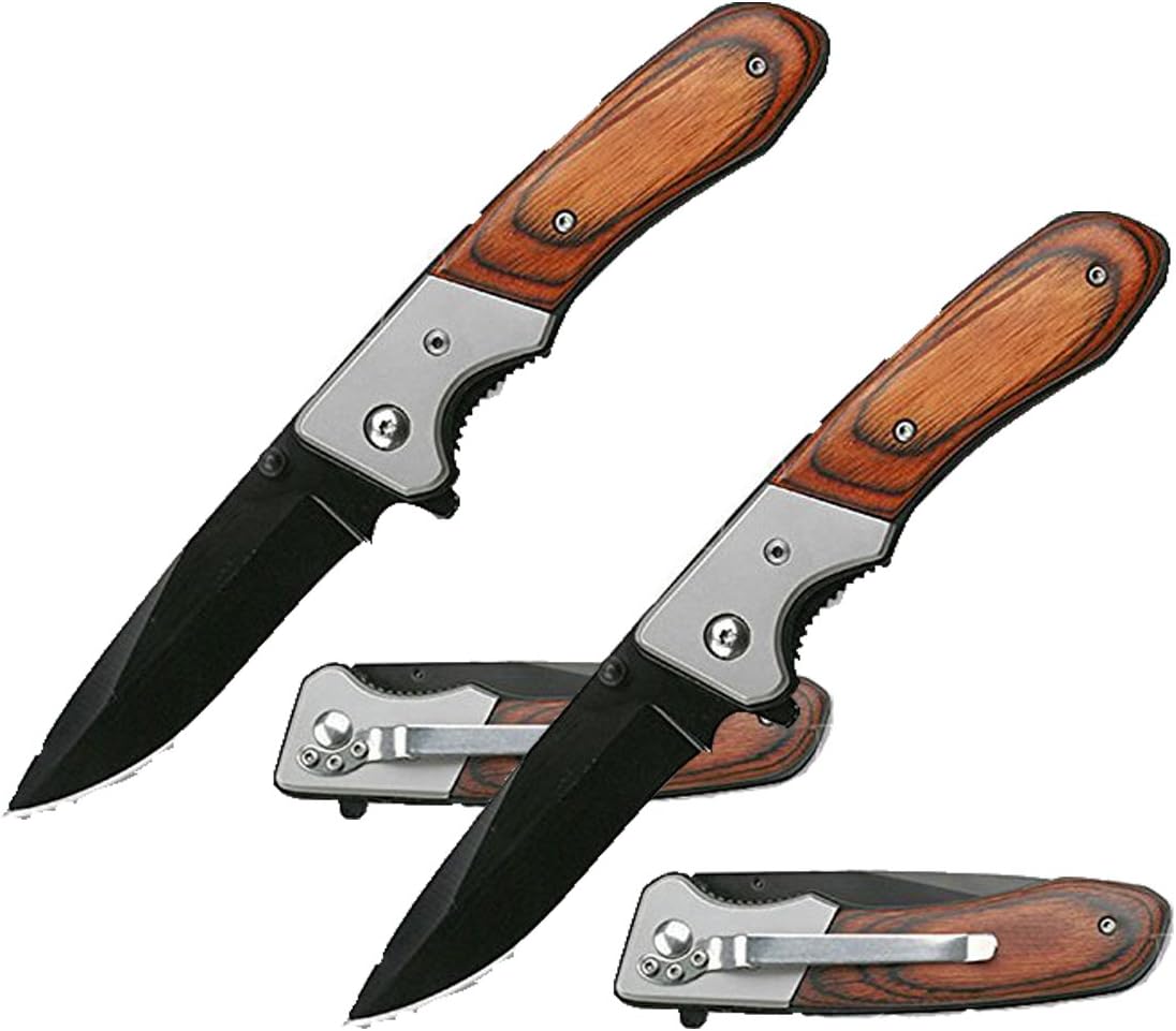 Tac-Force Folding Pocket Knife Series, Drop Point Blade, Wood Handle with Stainless Steel Bolster, Pocket Clip, Tactical, EDC, Rescue