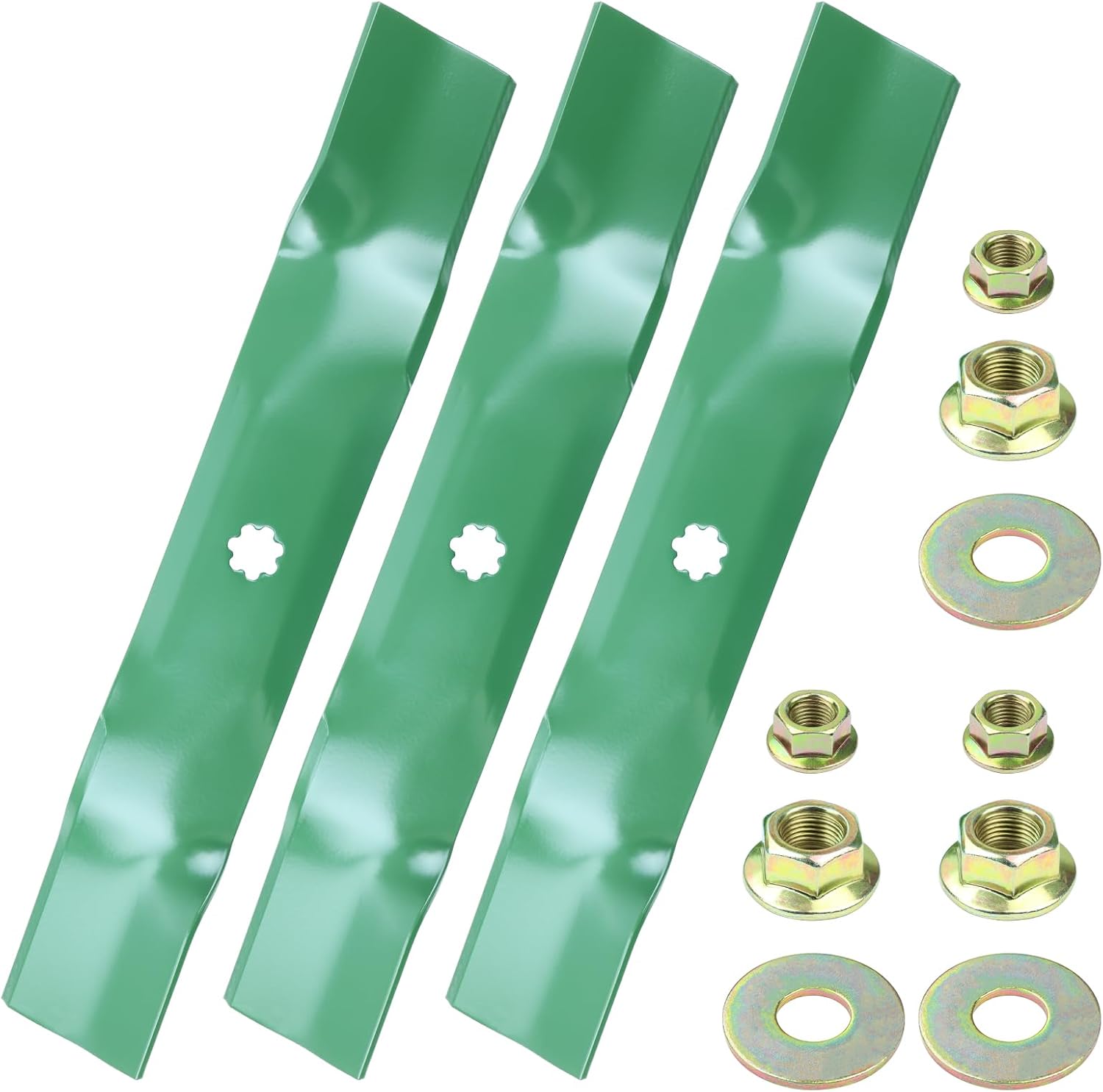 3 Pack GY20852 Lawn Mower Blades with Blade Nuts for John Deere D140 E160 E170 S140 S160 S170 LA140 LA145 Z355 Replaces John Deere 48 inch Mower Blades GX21785 AM141035 AM137757 High Lift