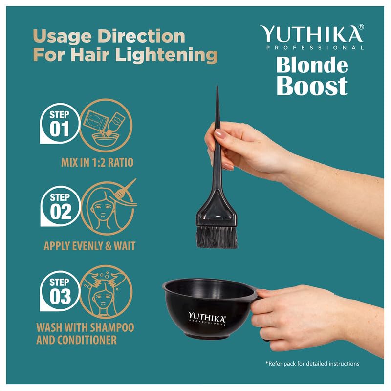 Image of Yuthika Professional Blonder Powder for Hair 500g, Blonde Boost Hair Lightning Powder with Conditioning Actives, Upto 8 Levels Lift, Visible Effect on All Hair Types