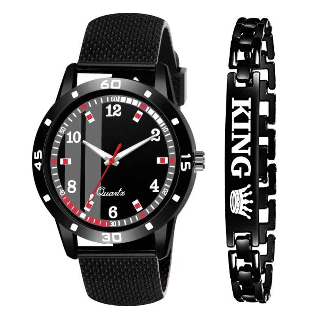 GOLDENIZE FASHION Branded Black Dial Watch with King Bracelet Premium Mens Watch (B09QYWMGFX) Amazon Price History, Amazon Price Tracker
