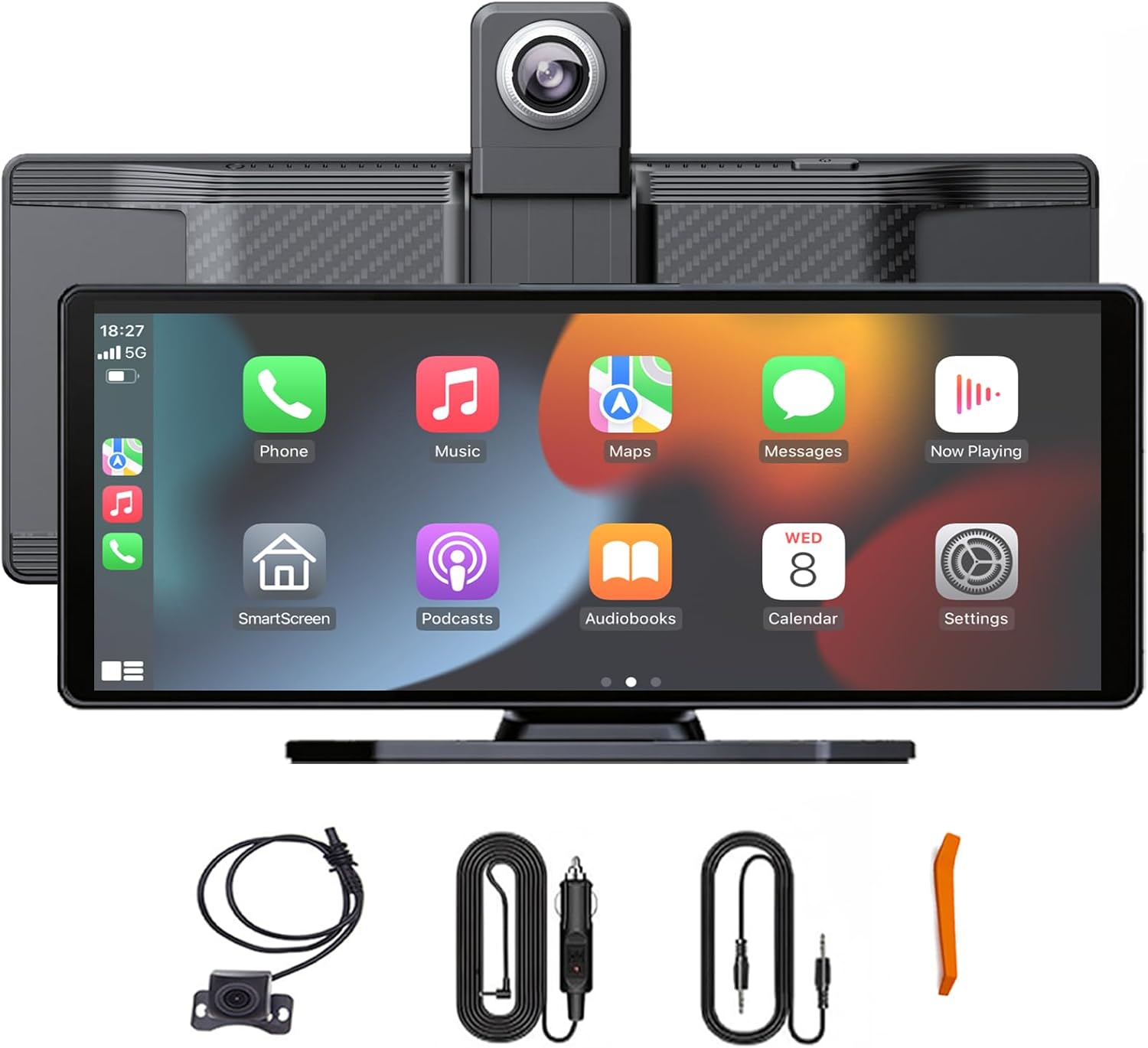 10.26" Wireless Apple CarPlay & Android Auto Screen for Car with 4K Dash Cam,Ultra-Light Touchscreen, IP68 1080P Backup Camera, GPS Navigation, Voice Control, Mirror Link, Plug & Play(No Card)