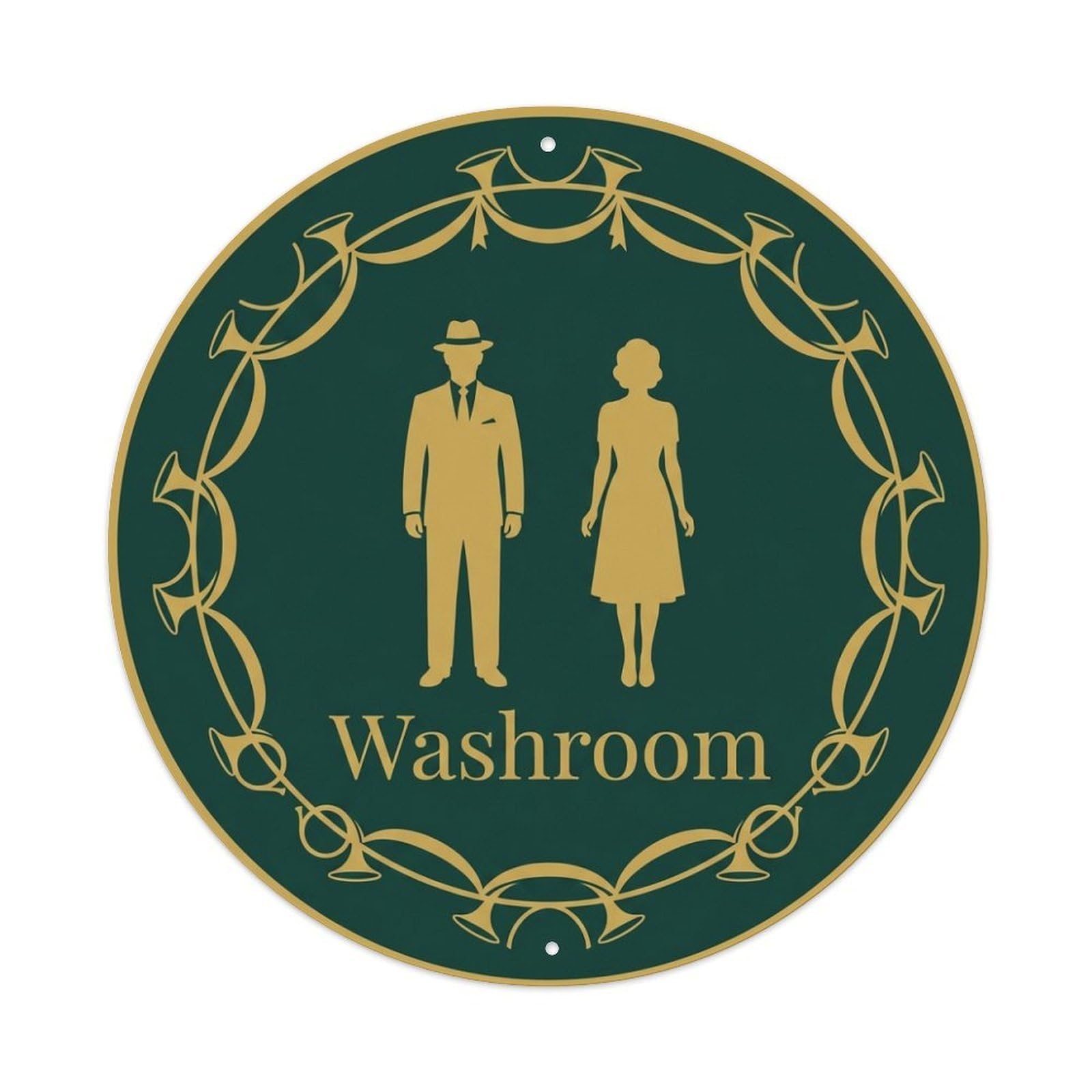 Olhnbad Style Green Gold Horn Wreath Restroom Notice Washroom Metal Tin Sign