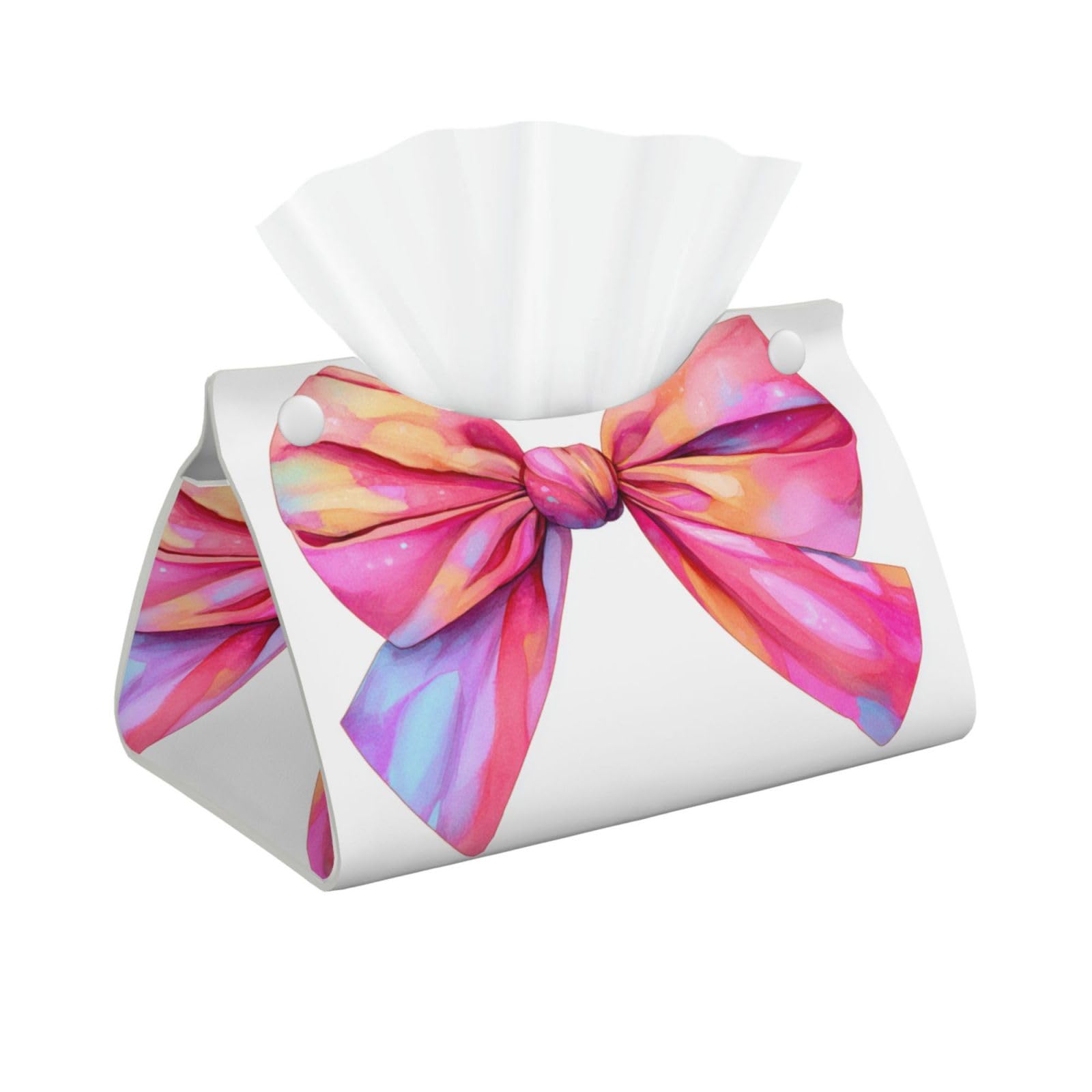Pink Bow in Watercolor Style Tissue Box Cover Rectangle Pu Leather Tissue Box Holder for Car Bathroom Bedroom Desk Tabletop Decor