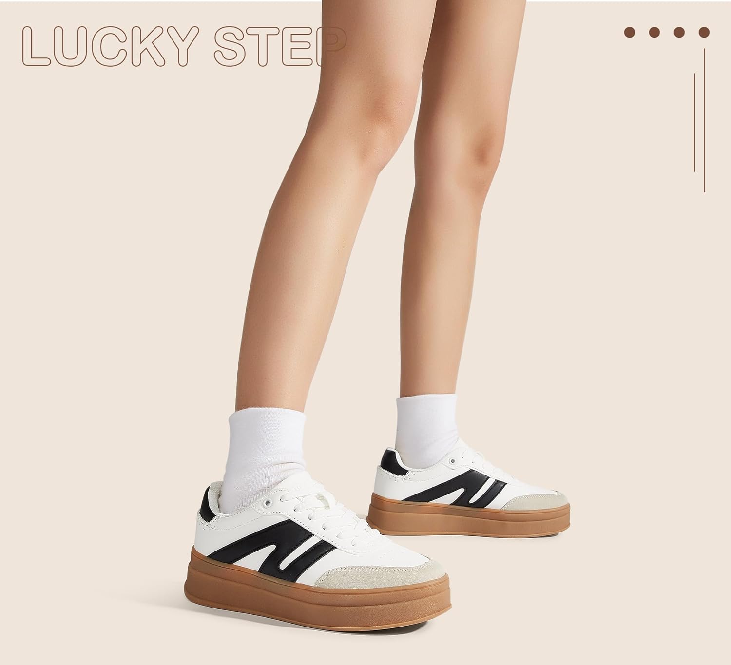 LUCKY STEP Women's Platform Retro Fashion Sneakers Classic Casual Gum Rubber Sole Skate Trainer Tennis Walking Shoes Thick Sole Trendy Footwear - Image 9