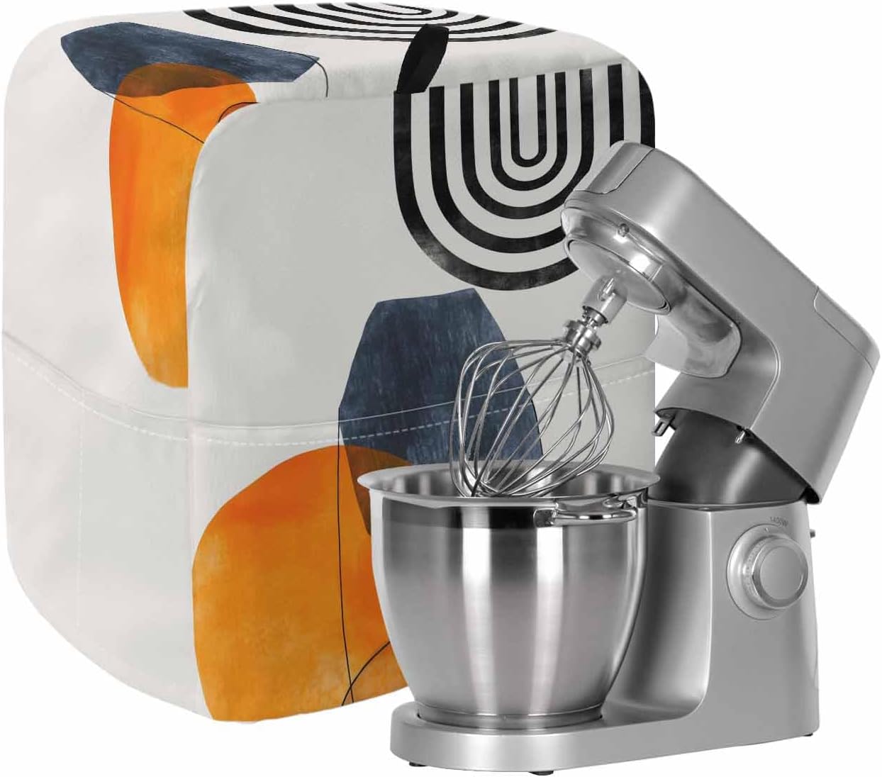Boho Geometric Stand Mixer Cover with Storage Pocket, Waterproof Kitchen Mixer Covers, Modern Middle Century Abstract Striped Kitchen Appliance Dust Cover Compatible with 5-8 Quart Mixers