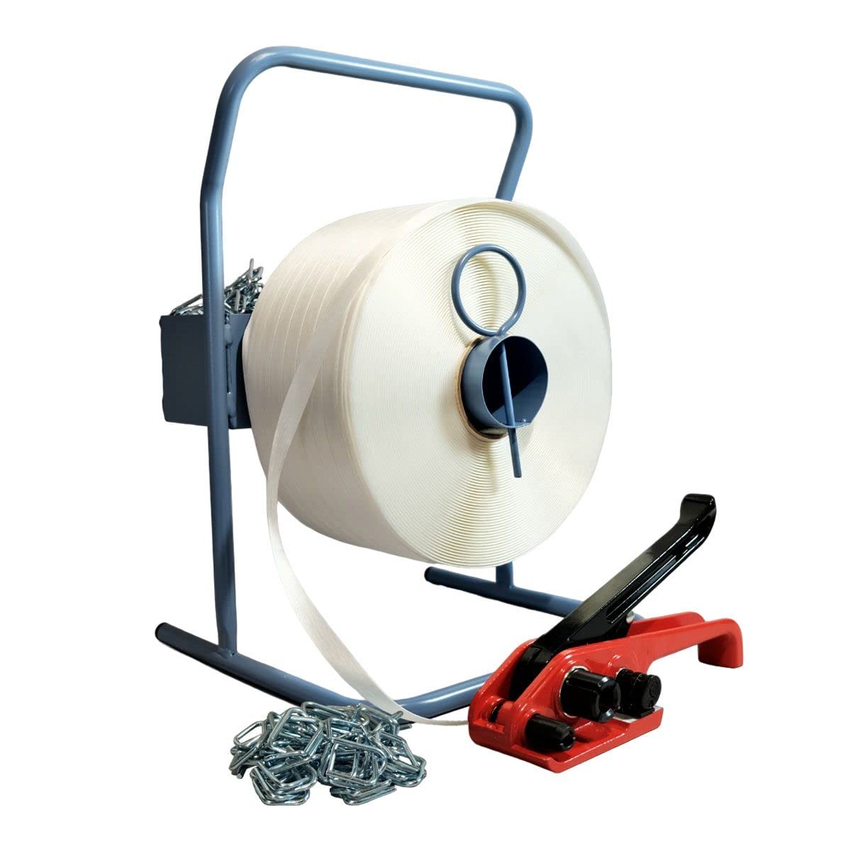 TECPLAST Kit 1 Feuillard de cerclage fil à fil KFF2 13 mm x 1100 m + 1 tendeur OFFERT + 1 dévidoir + boucles - Résistance 375kg
