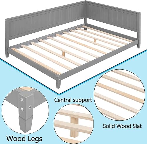 Miniatura 4 de Anwick Marco de sofá cama de madera, marcos de cama individual con cabecera y respaldo, cama de día de perfil bajo con soporte de listones de madera