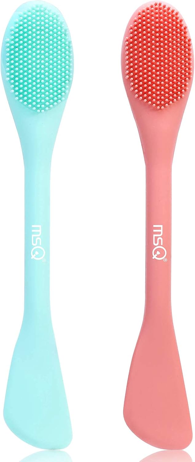 MSQ Silicone Face Mask Brush, Soft Facial Cleansing Scrubber, 2 Pack Double-End Facial Mask Brush for Mud, Clay, Charcoal Mixed Mask, DIY, Skincare Applicator Tools (Orange)