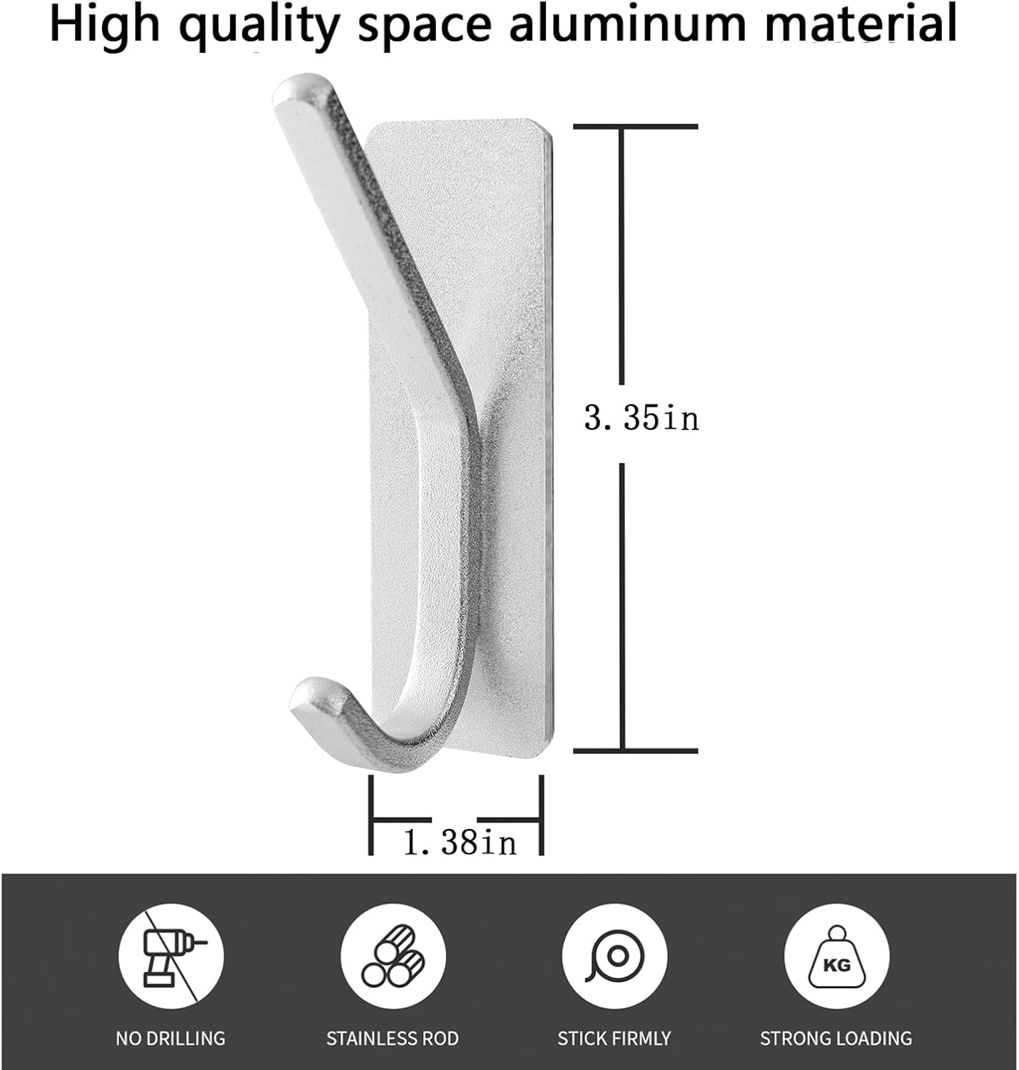 Paoli Heavy Duty Adhesive Hooks,Self-Adhesive Hooks Multiple Colors and Styles 30 lb Maximum Load for Home Schools and Offices（Silver，Set of 4）