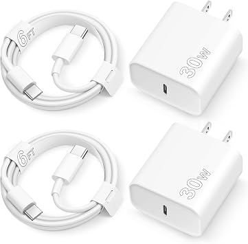 iPhone 17 16 15 Charger Fast Charging 30W USB C Chargers Block Type C Charger 2 Pack 6FT Cord for iPhone 17/17 Plus/17 Pro Max/Air/16/16 Plus/16 Pro Max/15 Pro Max/iPad Pro/Samsung