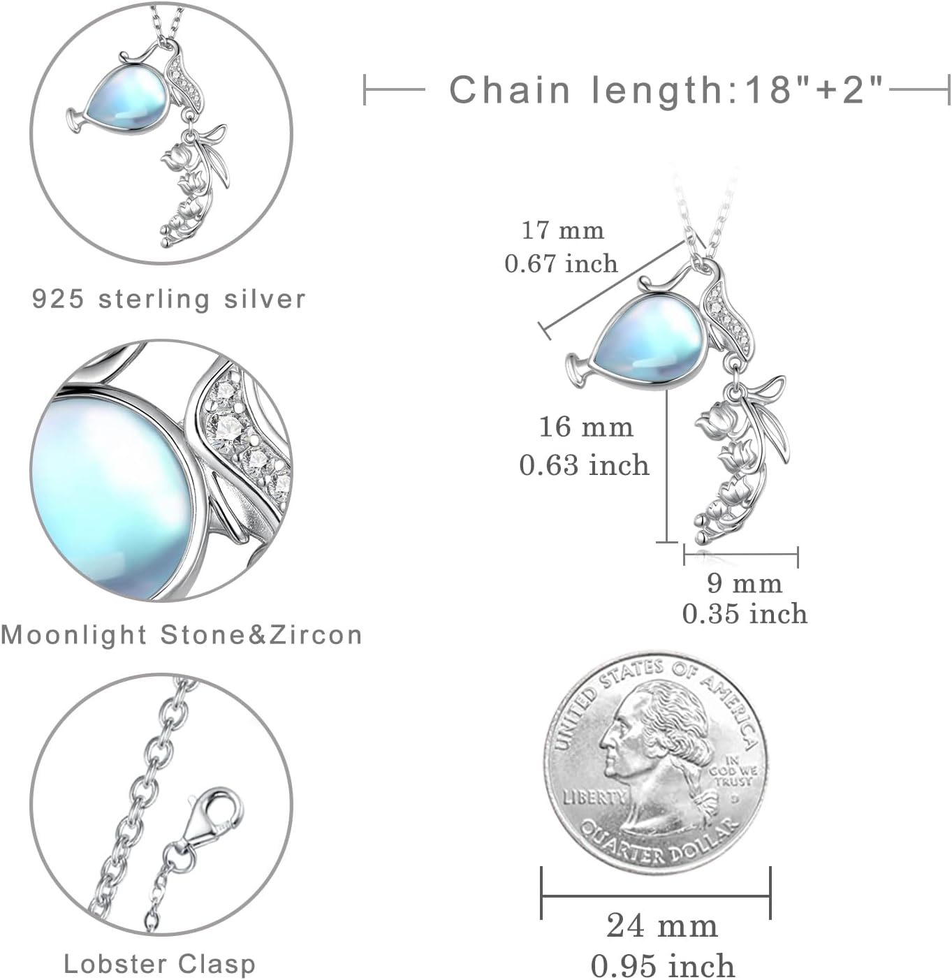 Lily of the Valley Moonstone Necklace for Women 925 Sterling Silver May Birth Flower Necklace Lily of the Valley Decor Jewelry Gifts for Women - Image 4