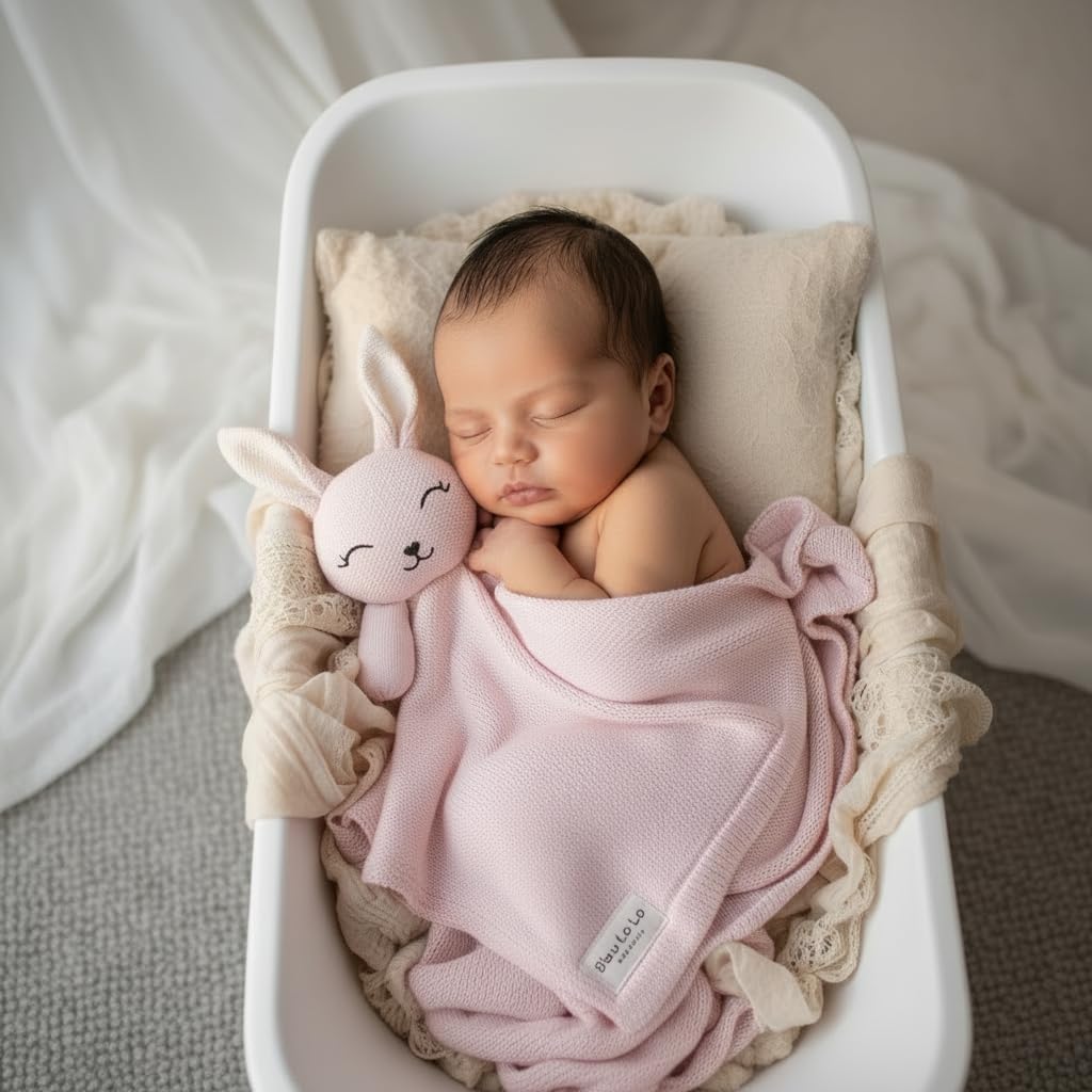 Blanket Lovey 100% Organic Cotton Baby Blanket with Comfort Lovey, Soft Security Blanket for Newborns & Toddlers (Bunny - Pink)