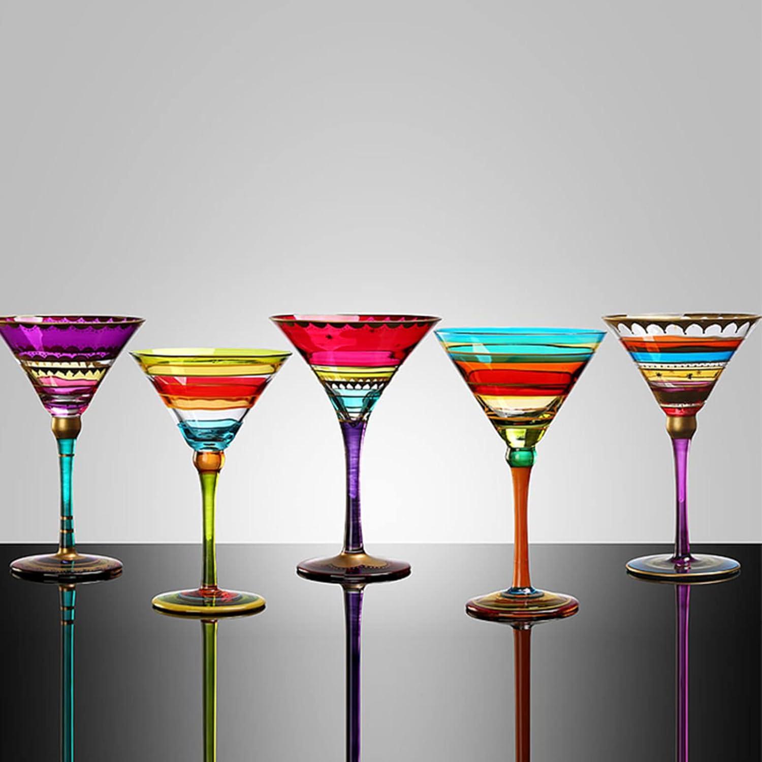 Hand Painted Martini Glass - Fancy Artisan Lolita Martini Glasses with Stem - Best Gift for Woman - Crystal Martini Glass for Bar, Martini, Cosmopolitan, Manhattan（7.5oz）