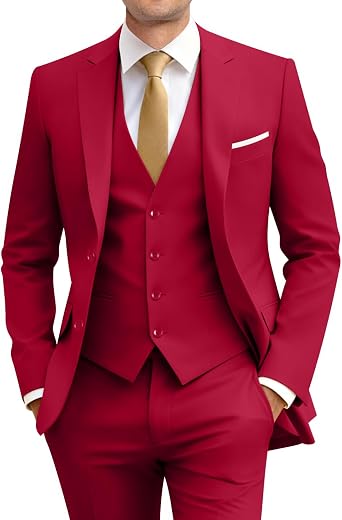 Mens Slim Fit 3 Piece Suit Set with Tie | Classic men suit, with Tie, Business weddings proms & formal suit, Slim fit, Two-button, Single-breasted, Soft Fabric