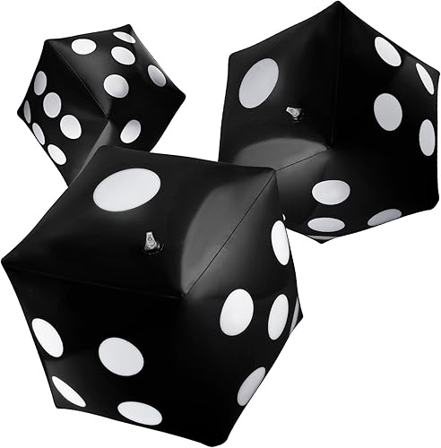 Paquete de 3 dados inflables gigantes gigantes, dados inflables grandes para juegos en la piscina, juguetes para fiestas (negro, 20 pulgadas)