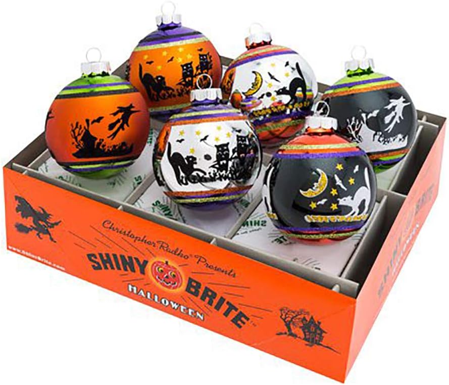 Shiny BriteHalloween Signature Flocked Ombre Ornaments - Set of Six