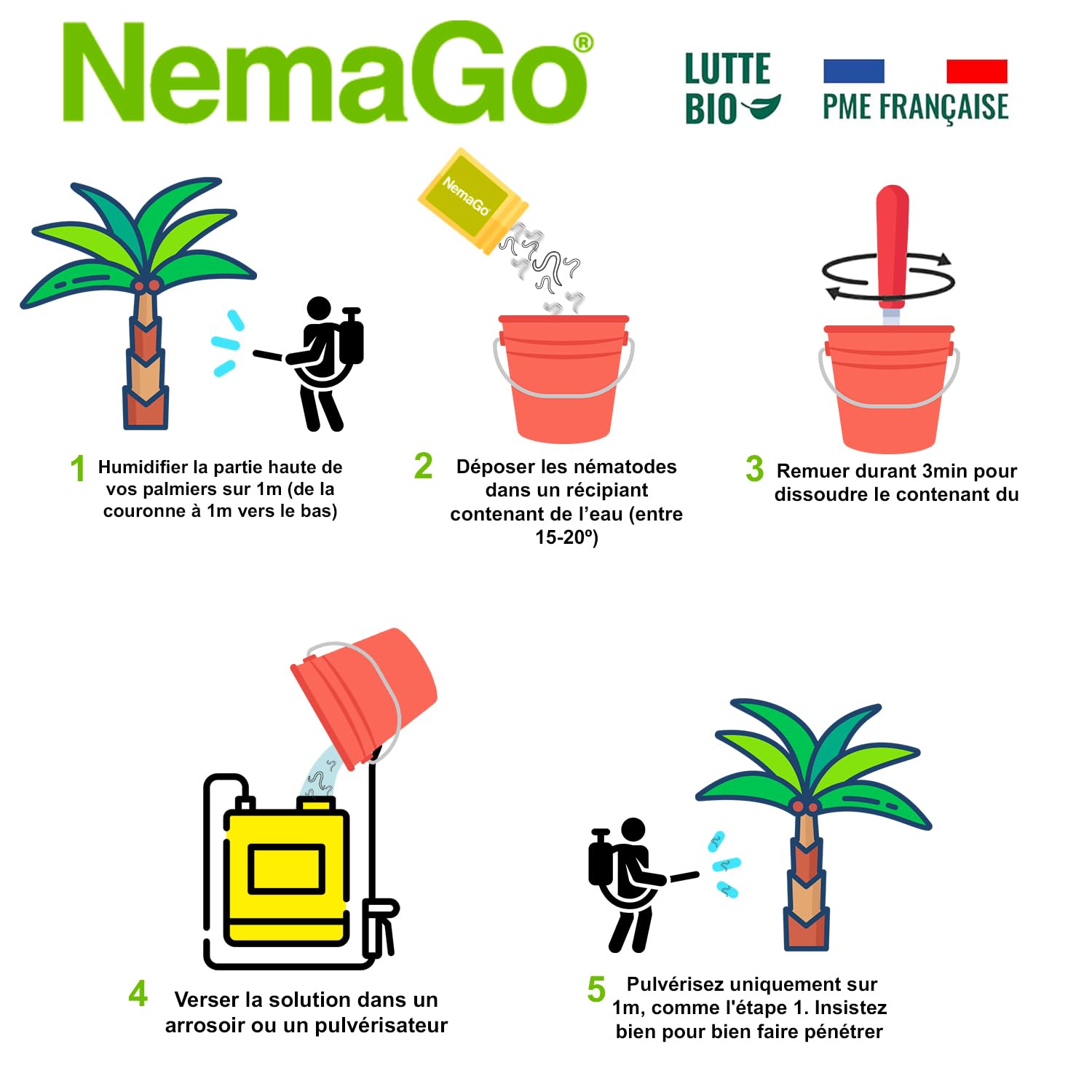 Nématodes Traitement contre le Papillon du Palmier et le Charançon Rouge - Traiter 2 à 6 Palmiers - Lutte biologique - Anti vers et larves