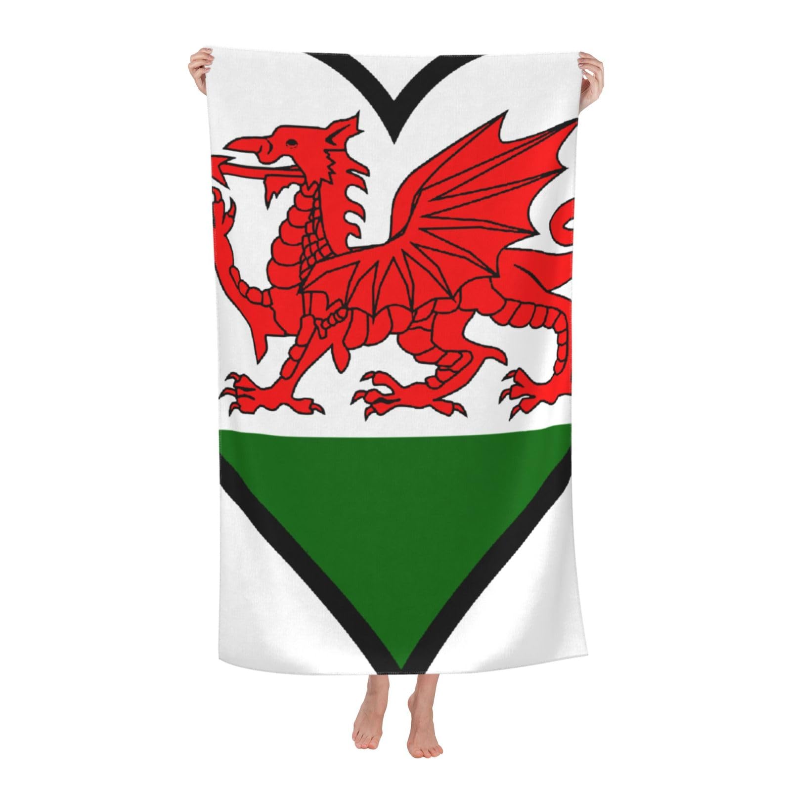 LSRCPD Beach Towel Welsh Dragon Flag with Heart Microfiber Beach Towels Blanket Oversized Tropical Big Extra Large XL Pool Towels Quick Dry Sandproof for Women Girls Kids