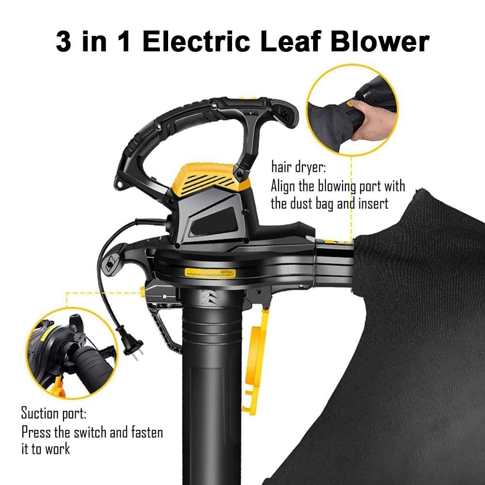Soplador eléctrico de hojas, aspiradora y trituradora – 3800 W con bolsa de 40 L, relación de trituración 16:1 para desechos de jardín, hojas y hierba