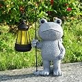 PAETAE Garden Statue Frog Outdoor Decor, Solar Patio Garden Sculptures & Statues, Resin Decor Gift for Women, Mom, Grandma, Stone