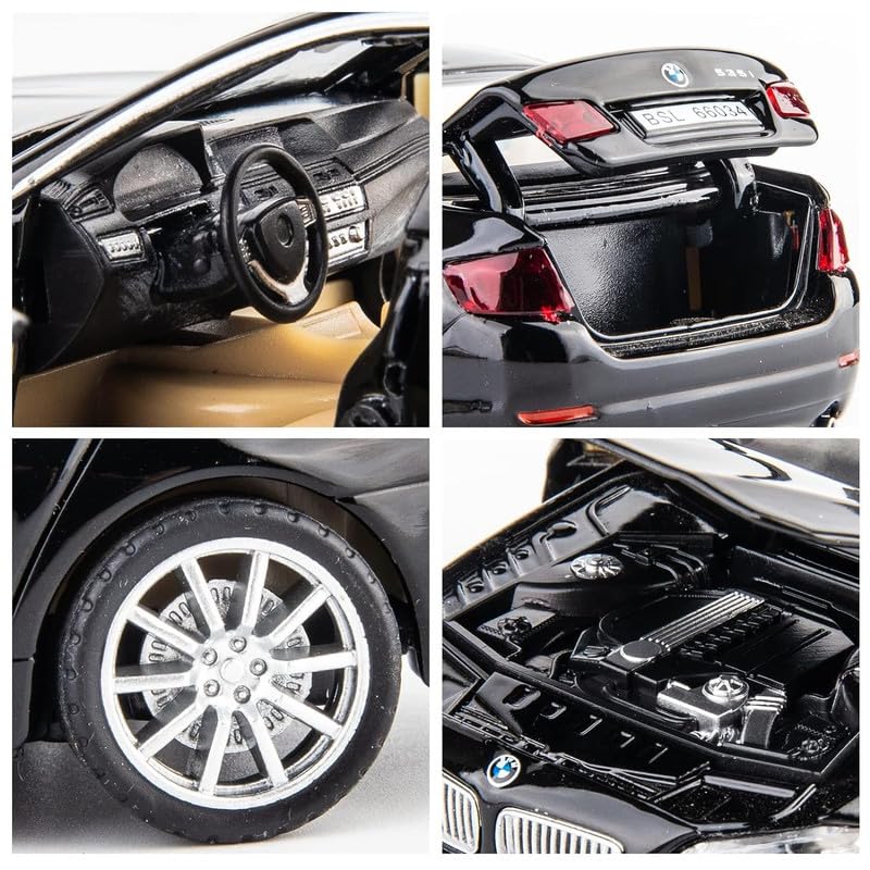 Image of Kids Model 1:32 BM 535I Die Cast Metal Car Pull Back Action Opening Doors with Realistic Engine Sound Lights Toy Car Gift for Boys - Black