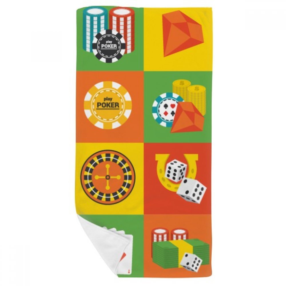 Serviette de bain illustration casino en tissu doux et coloré de dimensions 35x70cm