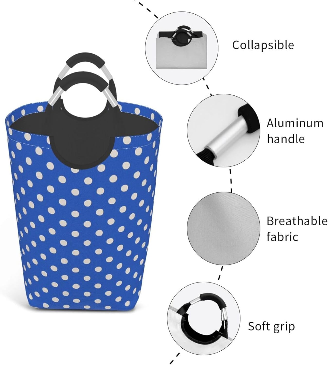 50l Laundry Basket Small Blue Polka Dot Waterproof Laundry Hamper Foldable Clothes Laundry Bag With Handles