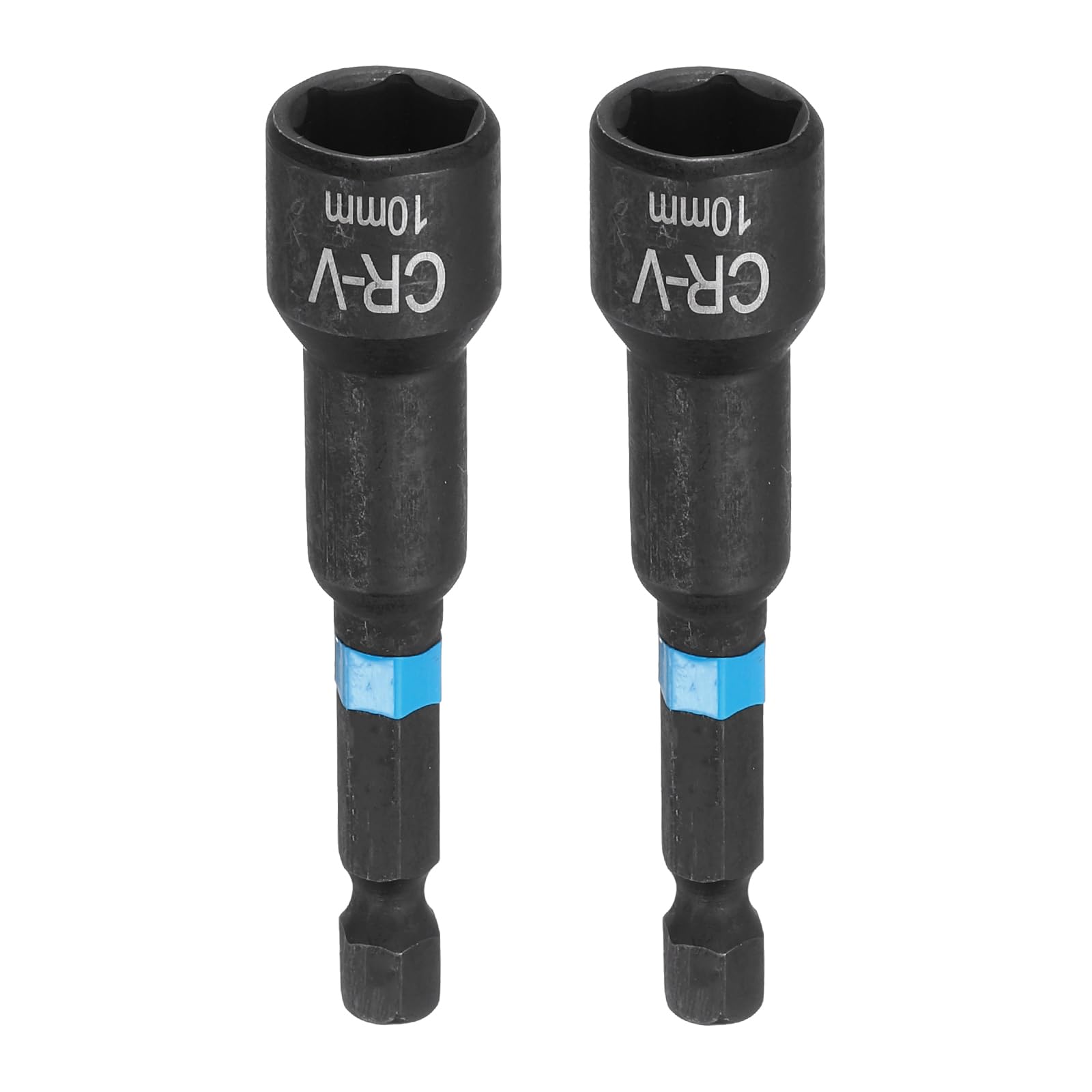 sourcing map 2pcs Nut Driver Drill Bit 10mm Metric Socket 1/4" Hex Shank 2.56" (65mm) Magnetic 6-Point Sockets Quick Change Cr-V Steel Bolt Setters for Power Drill Drivers