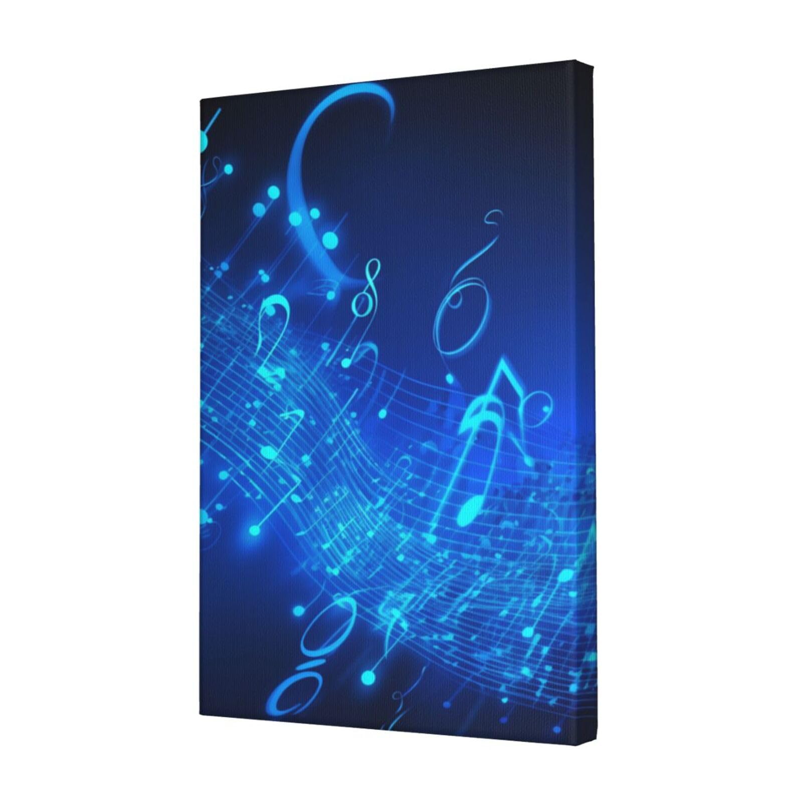 KLOPH Blue Musical Notes Canvas Wall Art for Living Room 12"x18" Modern Artwork Painting for Bathroom Hanging Canvas Prints Aesthetic Wallart for Bedroom Kitchen Office Wall Decor