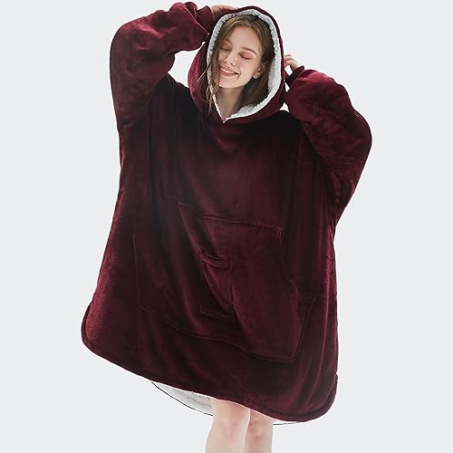 Miniatura 1 de L'AGRATY Manta con capucha gigante de gran tamaño con mangas de bolsillo para mujeres y hombres, franela sherpa, suave, cálida, acogedora, suéter,