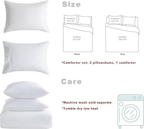 Miniatura 4 de SOFTPAGE Edredón de algodón para cama tamaño Queen, edredón blanco Queen, ropa de cama lavada con sensación de lino, edredón tamaño Queen de 3