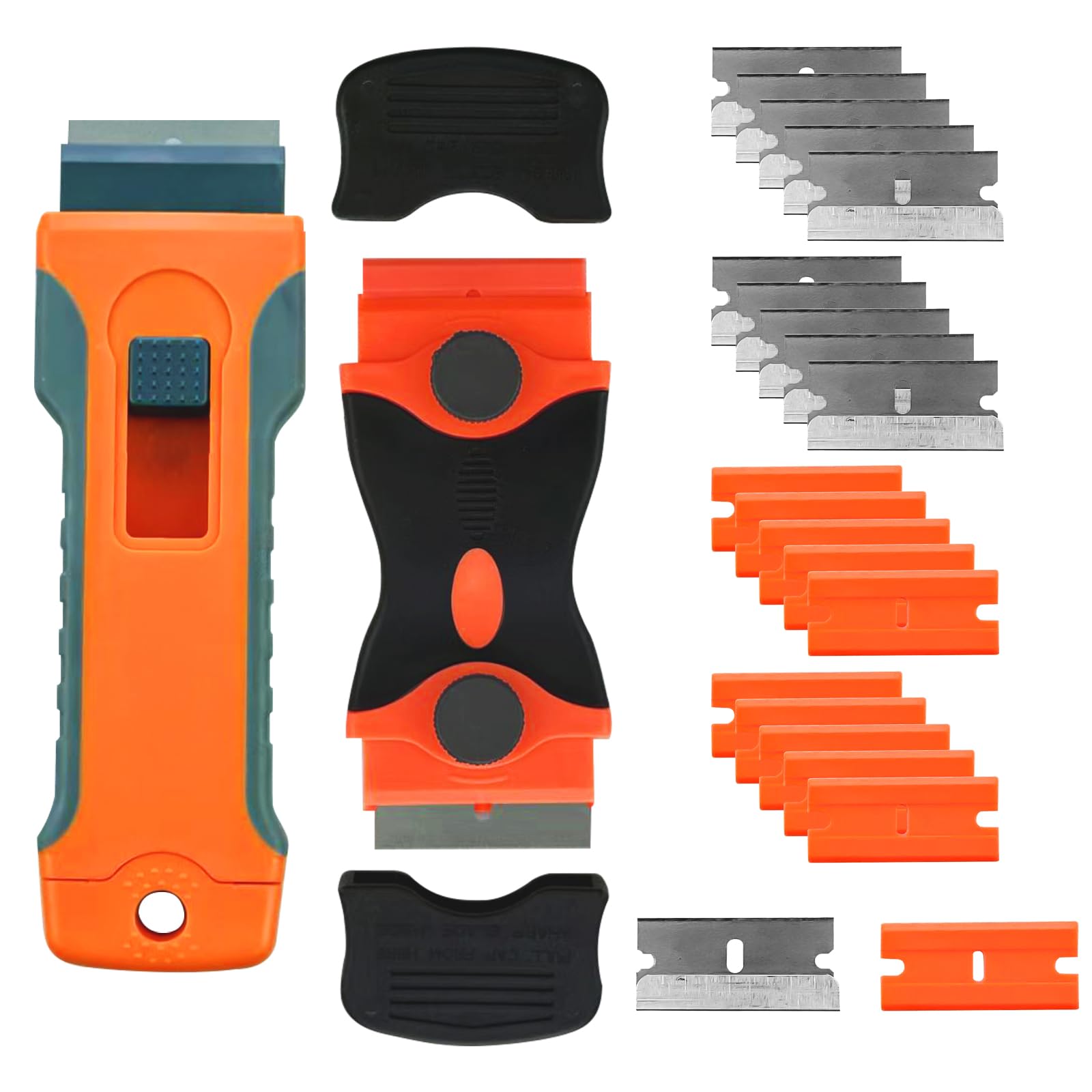 Glass Scraper, Oven Scraper, Double Edged Scrapers Tool, Includes 1 Ceramic hob Scraper and 1 Glass Scraper for Windows, Cleaning Scraper with 20 Blades for hob, Window, Wallpaper and Paint Removal