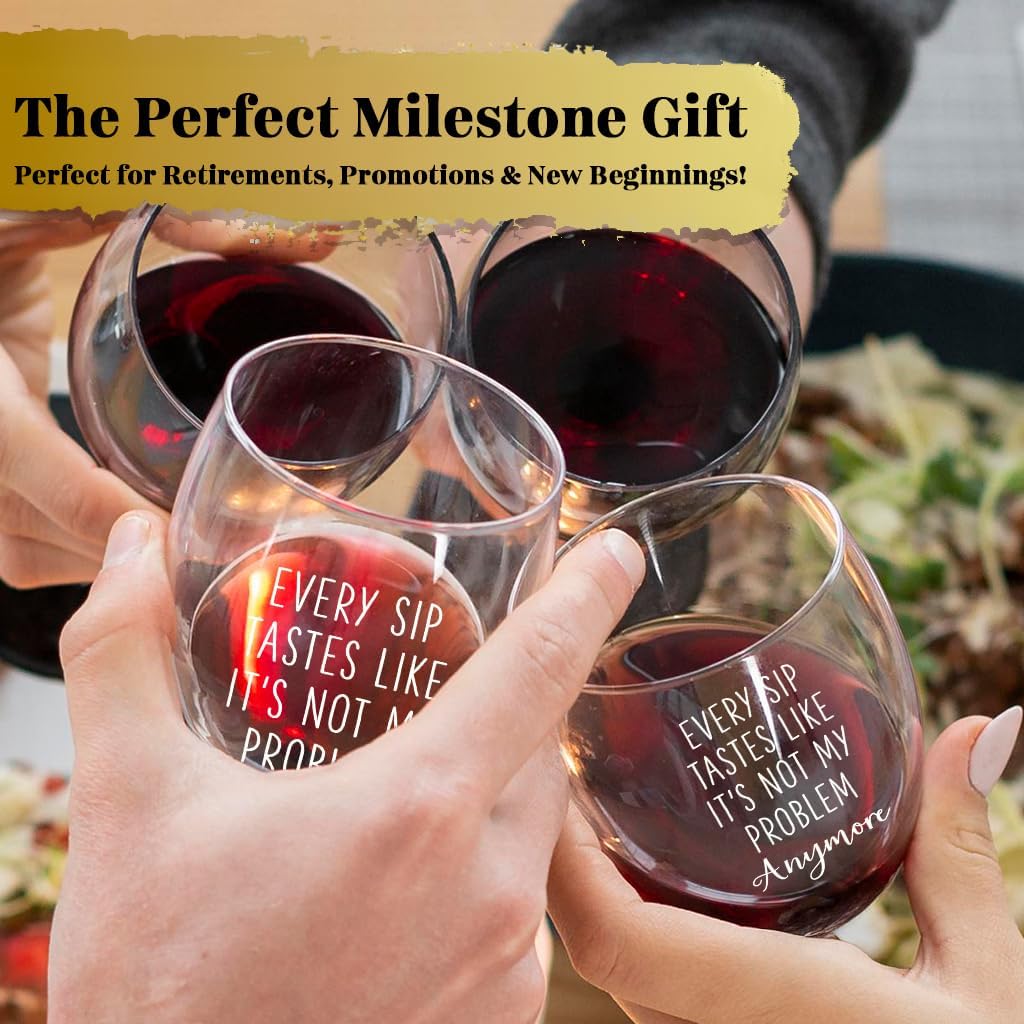 2026 Retirement Gift, Retirement Gifts for Woman Men, Funny Retired Wine Glasses, Best Retirement Gifts for Coworker, Friend, Teacher, Boss, Sisters, Mom, Not My Problem Anymore (White-Anymore)
