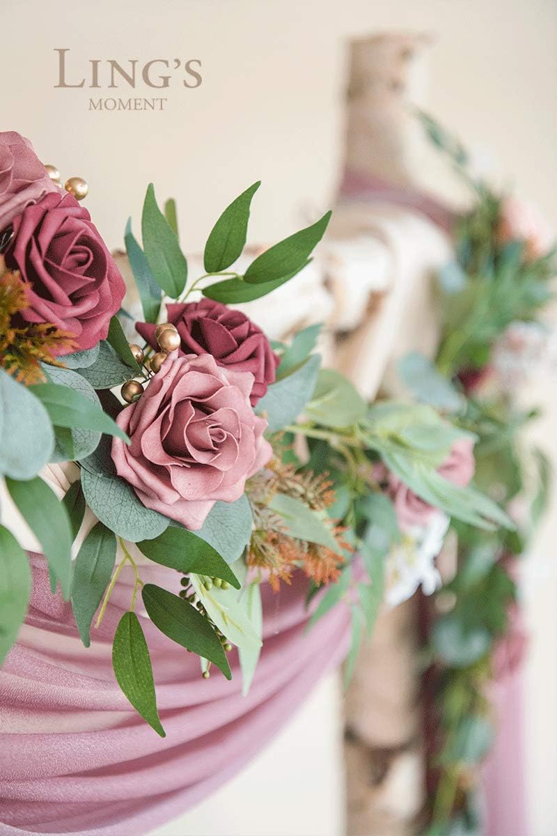 Ling's moment Wedding Arch Decor Flowers 2 Rows 6.5ft Burgundy Flower Garlands for Wedding Backdrop Ceremony Decorations