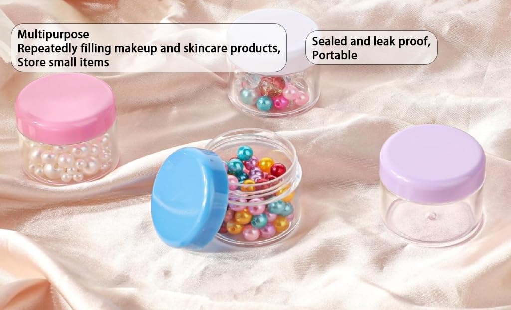 4 Pcs 0.7 oz Travel Cream Jars Round Clear Wide-mouth Leak Proof Plastic Container Jars with Lids Leak-proof Plastic Travel Size Containers Refillable Cosmetic Containers (white, blue, pink, purple) image 2