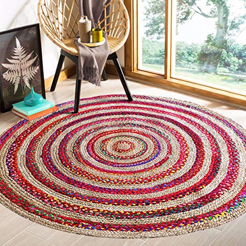 Image of The Home Talk Cotton and Jute Braided Floor Rug,Chindi,150 cm /5 Feet Round diamater- Multicolor