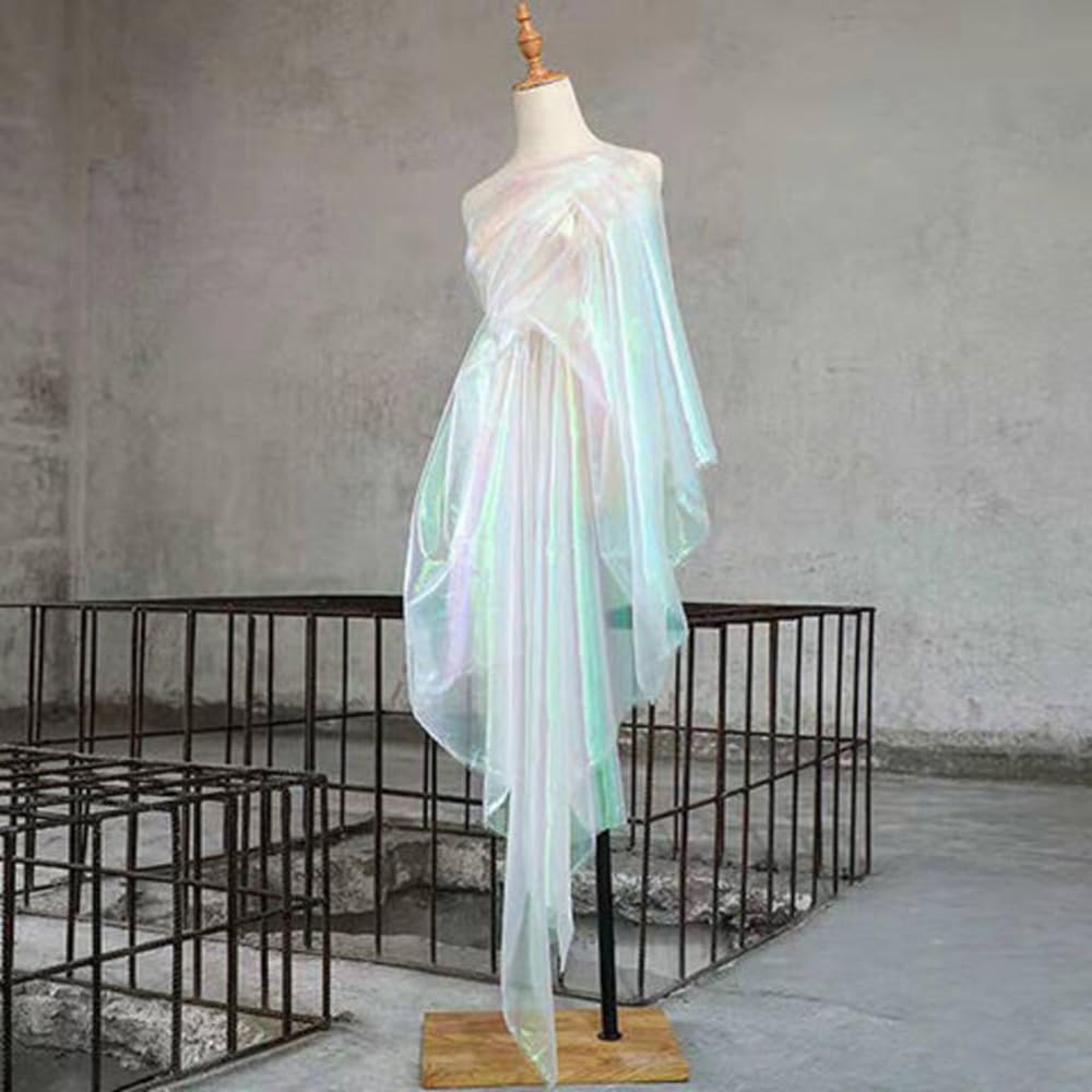 15mx150cm Schillernder Organzastoff Grün Gradient Organza Spitzenstoff Magisch Glänzend Stoffband Bunt transparenter Stoffe zum Nähen Tüllstoff Dekostoff für DIY Kostüm Hintergrund Hochzeit