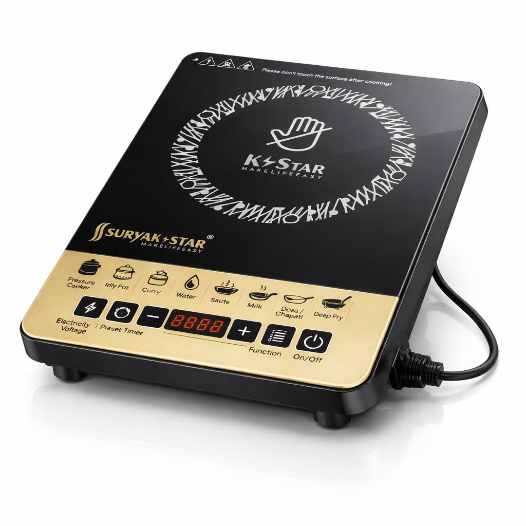 SURYA K Star 2000W Induction Cooktop for Home | Crystal Glass Top | 8 Indian Cooking Modes | Auto Shut-Off & Overheat Protection | LED Display |…