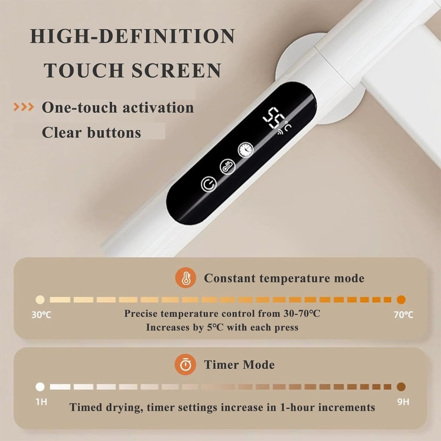 Electric Towel Warmer Rack for Bathroom, Swivel Heated Towel Heater with Timer, Touch Screen & Temperature Control, 180° Rotation, Wall Mounted, Black, 4 Bars