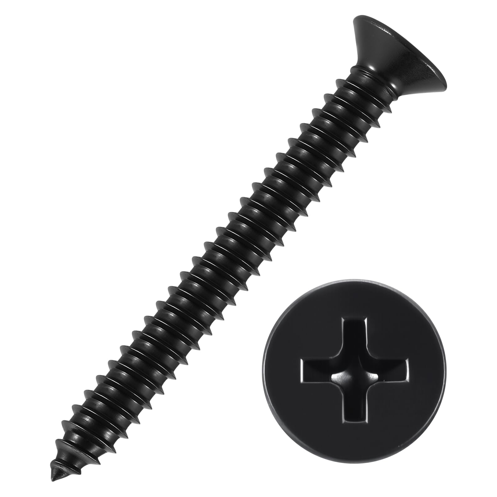 Kozelo 50pcs Phillips Flat Head Wood Screws - [#14x2"] 304 Stainless Steel Countersunk Self Tapping Screws for Furniture Assembly, Interior Trim, Outdoor Construction, Black — image 1