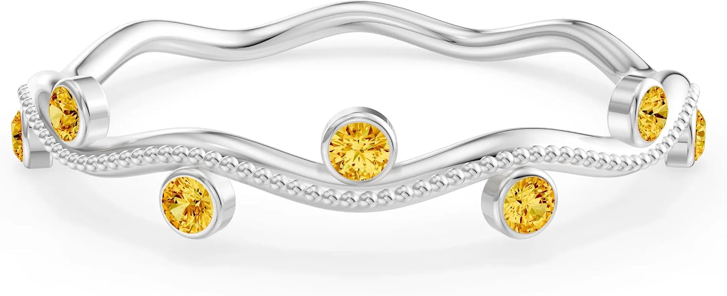 PEORA Round Cut Citrine Stackable Band Available in Solid 10K, 14K or 18K Ring – White, Yellow or Rose Gold